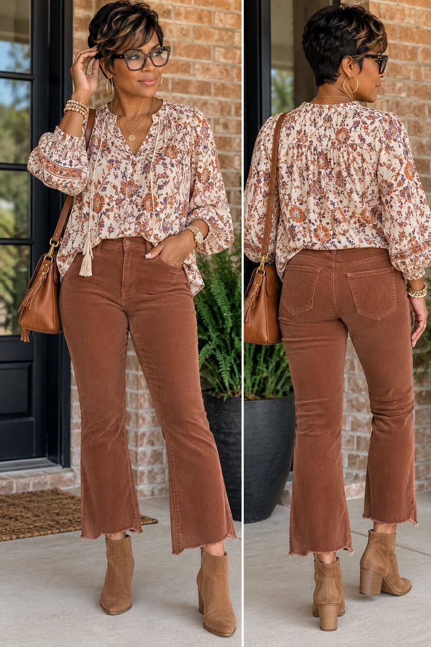 MOTHER The Insider Crop Step Fray Corduroy Pants Brown Size 25